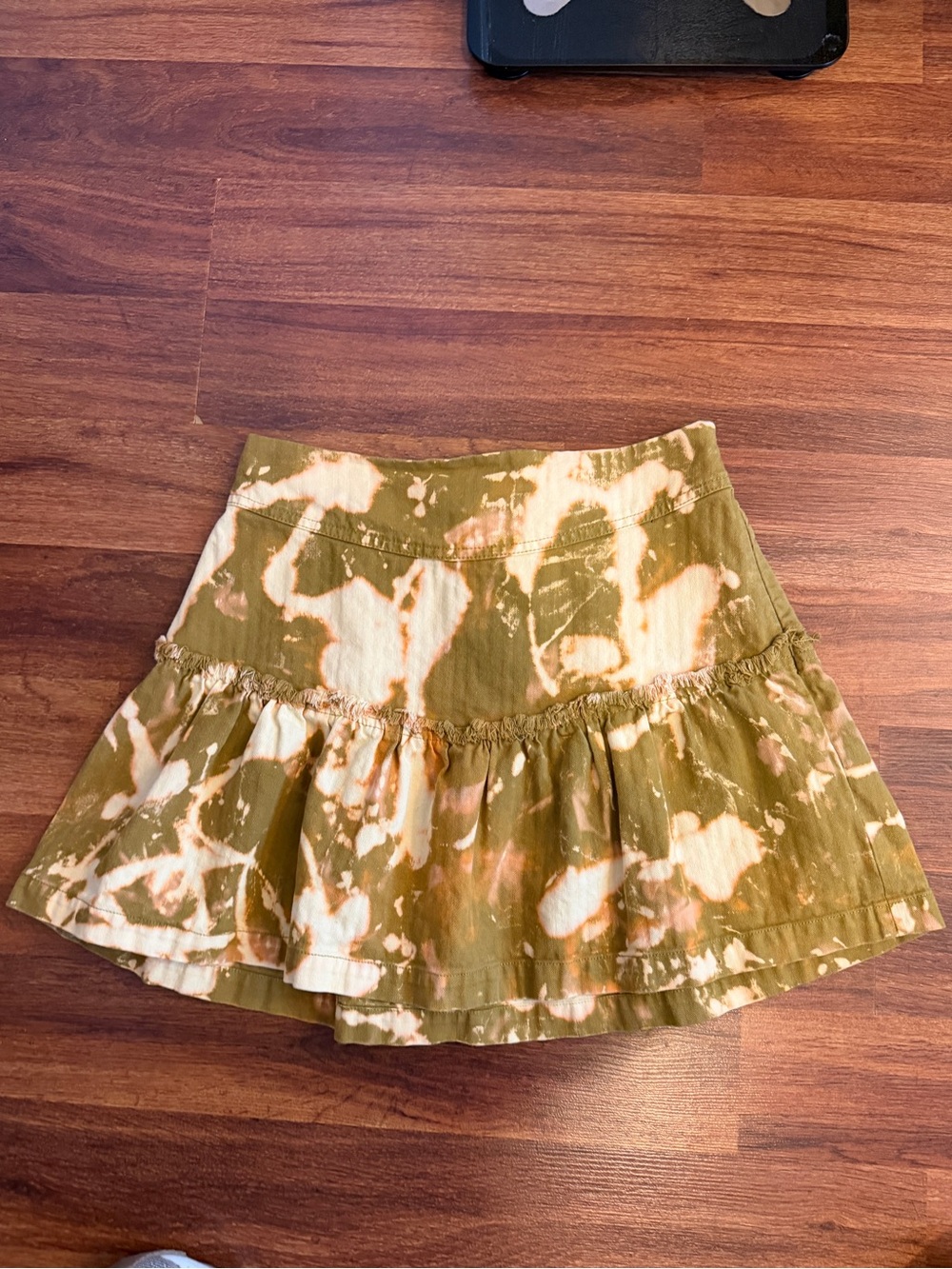 Free People Olive and Cream Tie-Dye Ruffle Skirt